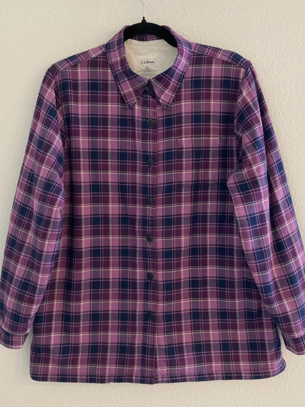 L.L. Bean Purple Black Checkered Fleece Lined Flannel Shirt - Men's Size M